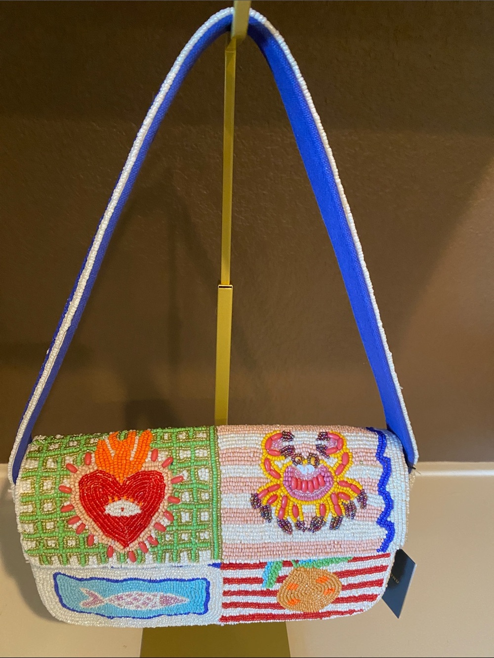 America & Beyond Coastal Patchwork Beaded Shoulder Bag 🦀